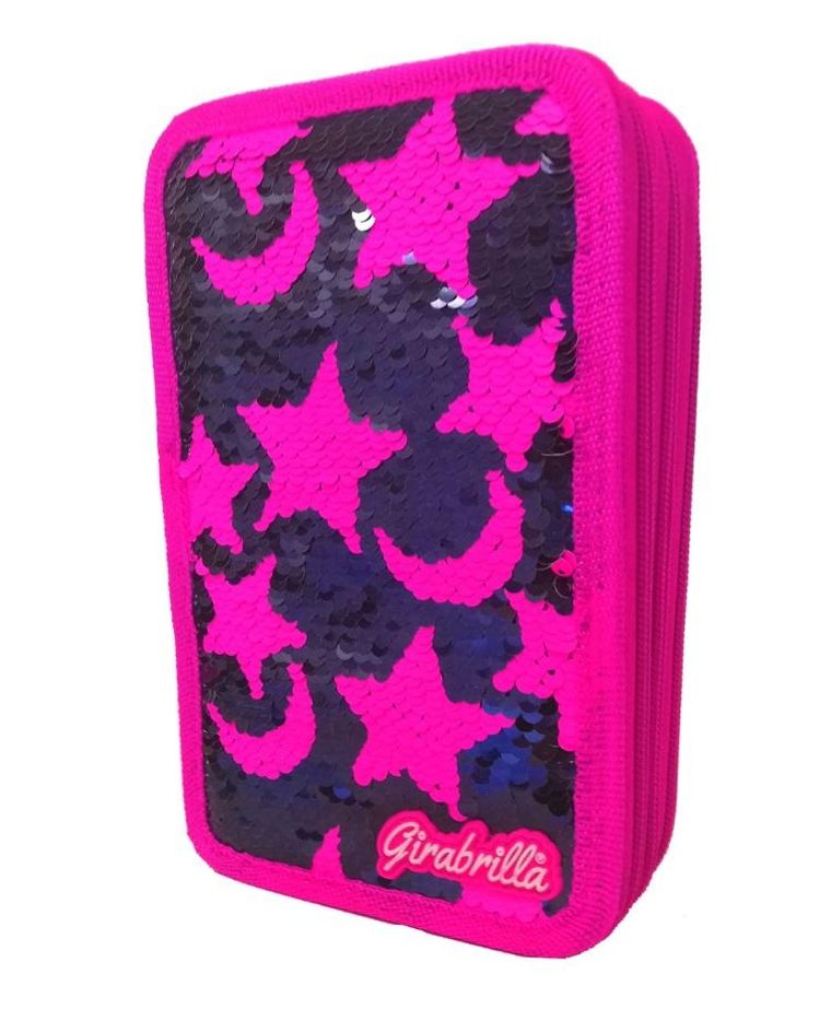 Girabrilla, piórnik rozkładany, potrójny, z wyposażeniem, cekinowy