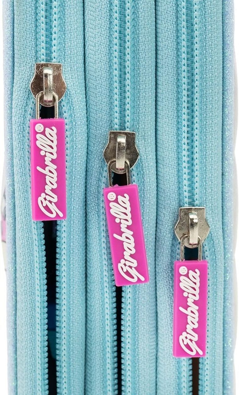 Girabrilla, piórnik rozkładany, potrójny, z wyposażeniem, jednorożec, błękitny