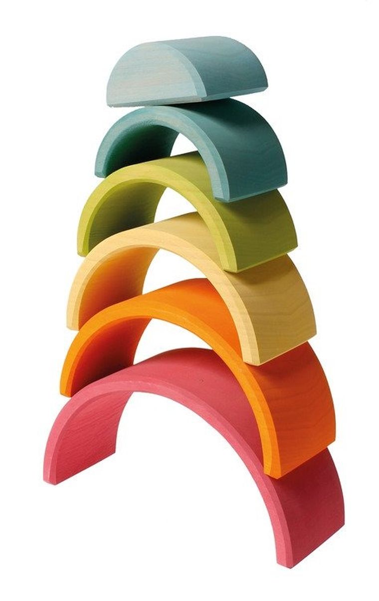 Grimm's, Tęcza, zabawka drewniana, pastelowa, 6 elementów, 1+