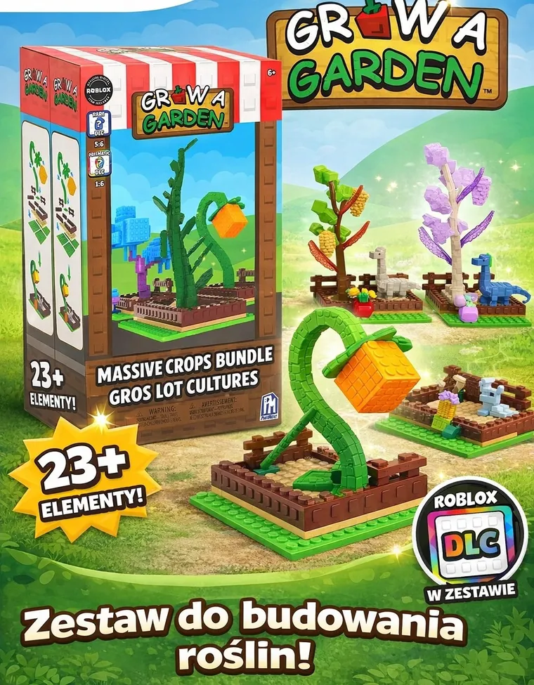 Grow a Garden, klocki z figurką niespodzianką i kodem Roblox, 23 elementy