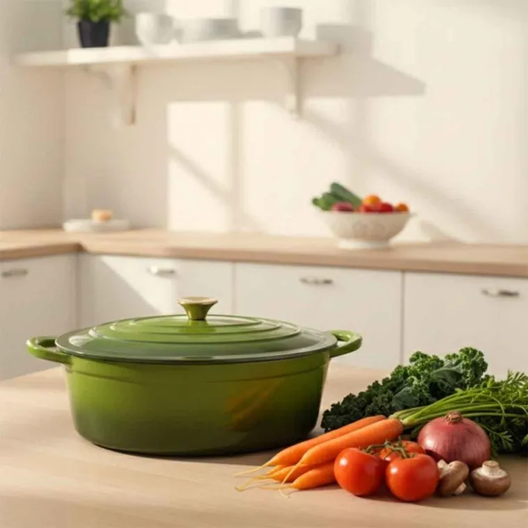 Hage, brytfanna żeliwna, emaliowana, gęsiarka, oliwkowa, 6l