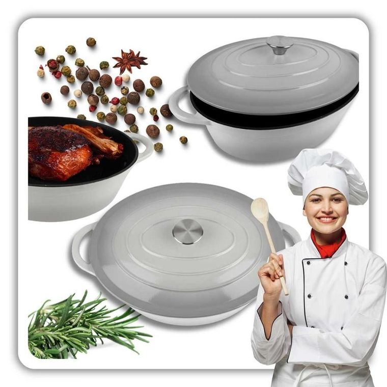 Hage, emaliowana brytfanna, żeliwna, szara, 6l