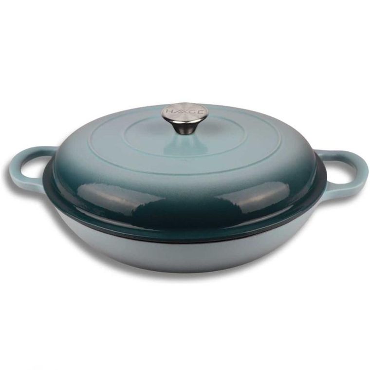 Hage, emaliowany garnek, płaski, żeliwny, sea salt, 30 cm, 3l