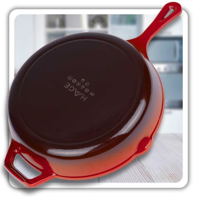 Hage, patelnia żeliwna, emaliowana, czerwona, 26 cm