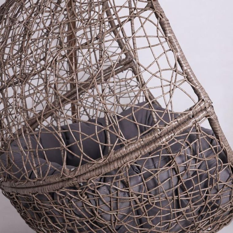 HaloFuture, fotel wiszący, kokon, huśtawka, brązowy, szara poduszka