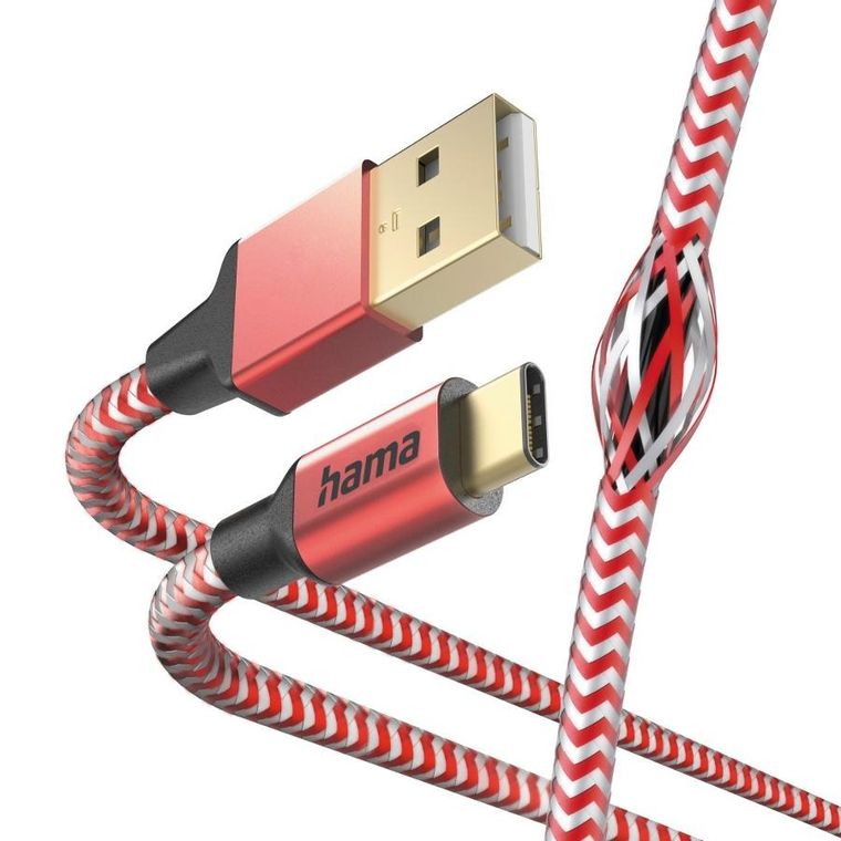 Hama, kabel ładujący/data, reflected, USB type-c - USB-a, 1.5m, czerwony