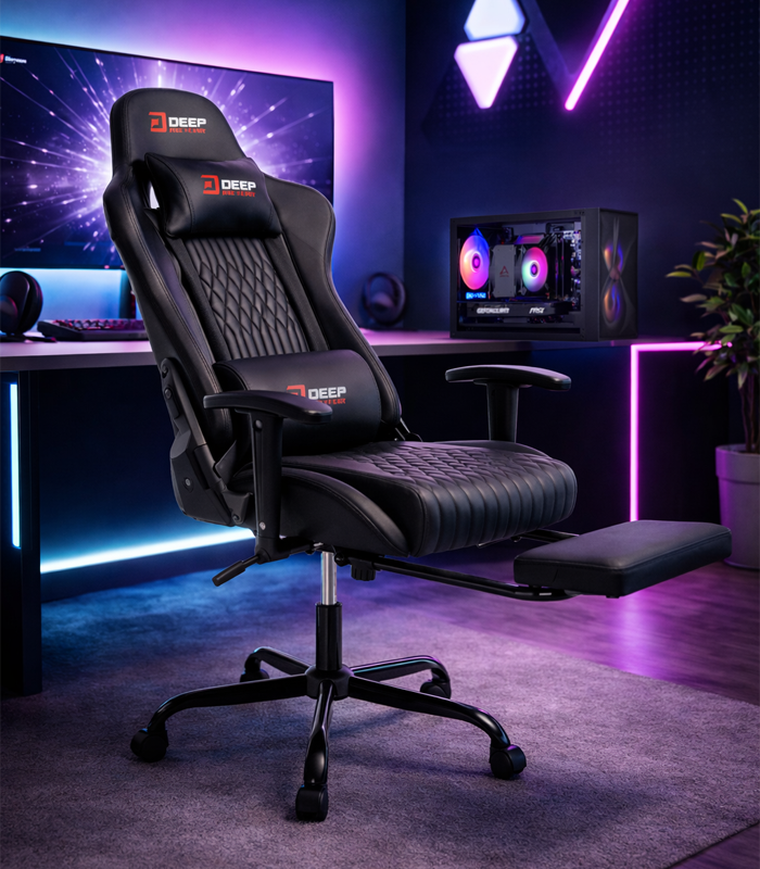 Hedo, fotel gamingowy z podnóżkiem, czarny