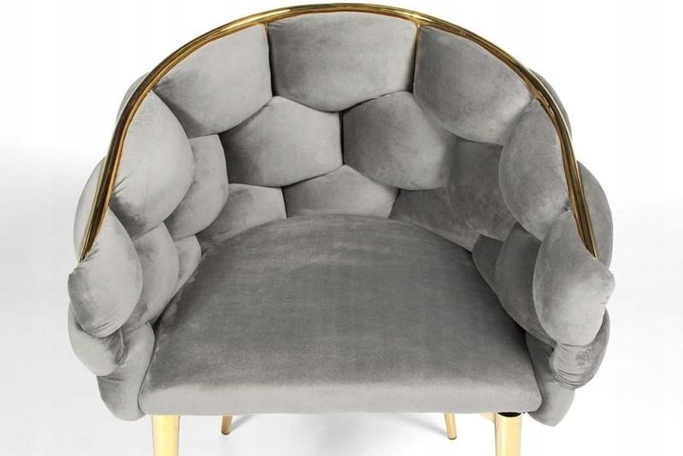 Hedo, Glamour, krzesło welurowe, złote nogi, szare