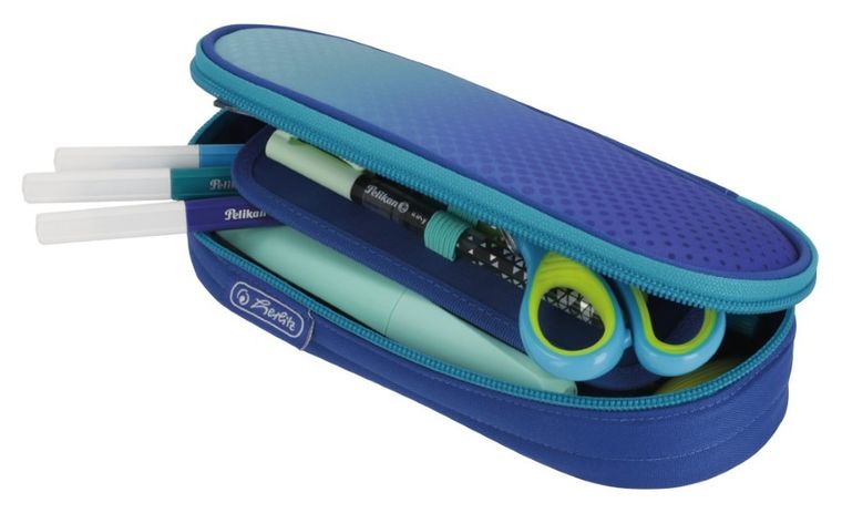 Herlitz, piórnik, owalny, niebiesko-turkusowy