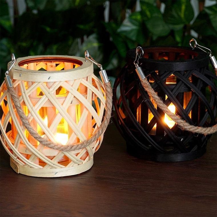 Home Styling Collection, lampion na świeczkę, bambusowy, czarny, 14,5-14 cm