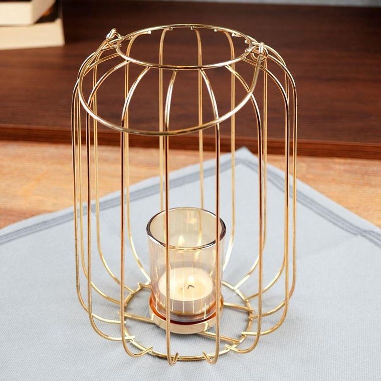 Home Styling Collection, lampion świecznik na świeczkę tealight, metalowy złoty, 21.5 cm