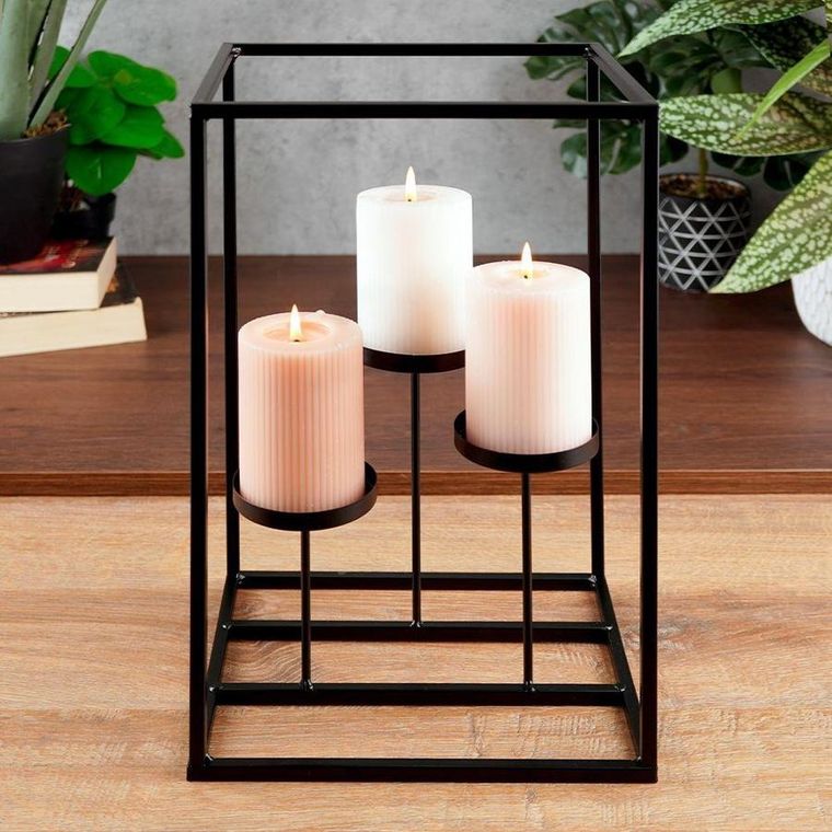 Home Styling Collection, świecznik na 3 świeczki, metalowy czarny, 24-20-36 cm