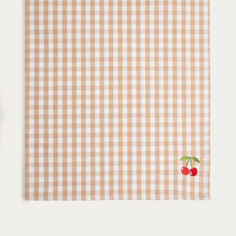 Homla, Abril, bieżnik, beżowy w kratkę z ozdobnym haftem, 40-160 cm