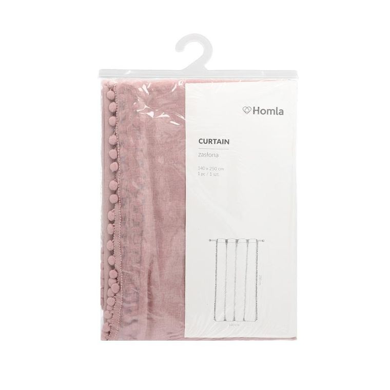 Homla, Adi, firanka, brudny róż z pomponikami, 140-250 cm