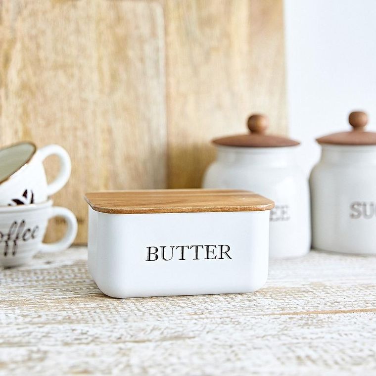 Homla, Avila, maselniczka, biała z akacjową pokrywką, 15-10-7 cm, 872520