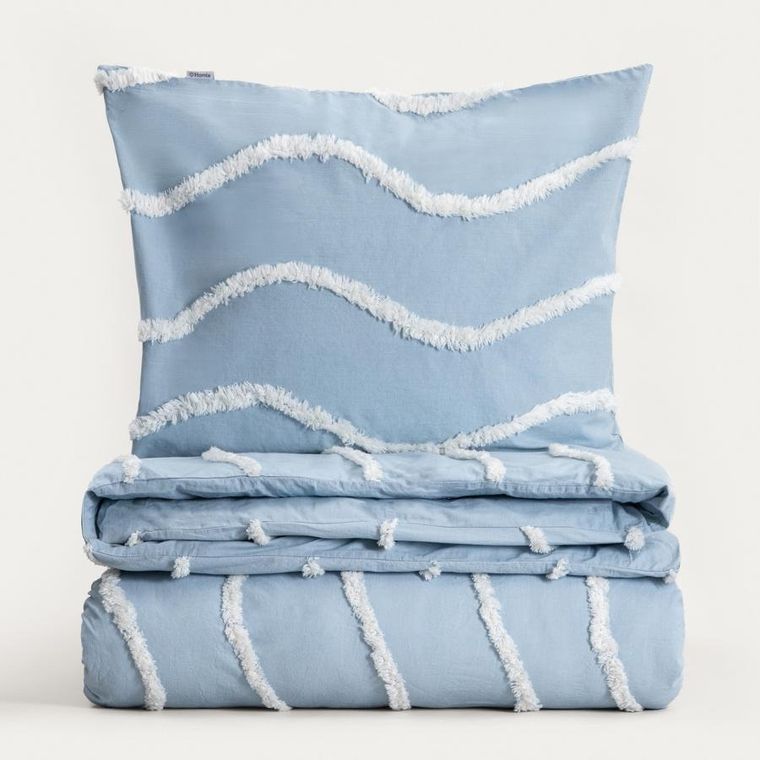 Homla, Delia, pościel, bawełniana niebieska z przeszyciami w kształcie fal, 200-220 cm