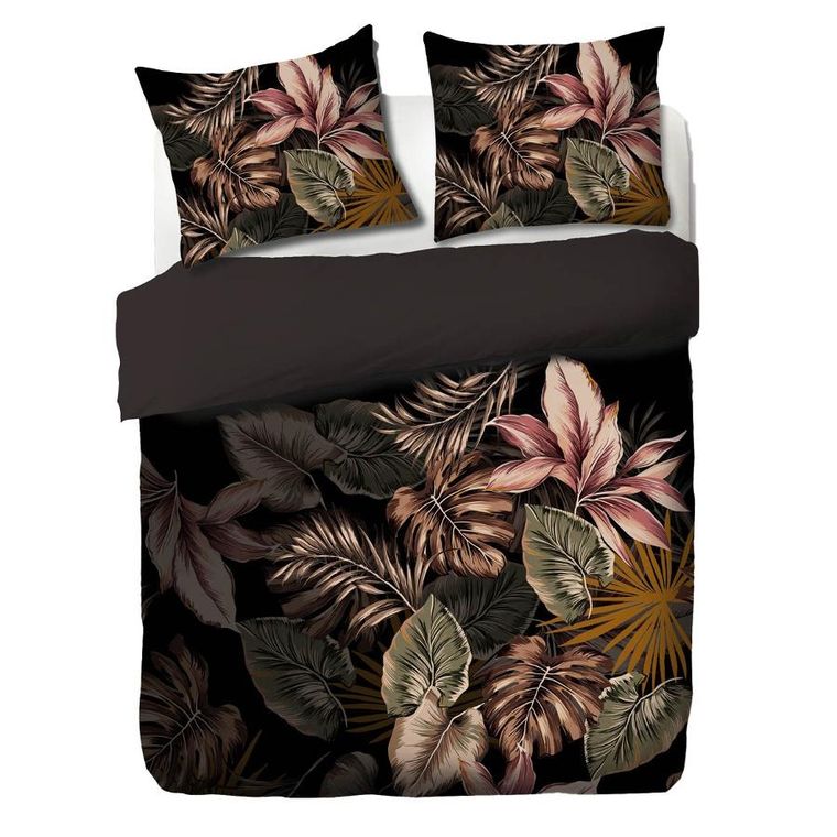 Homla, Fonce, Pościel z mikrofibry czarna w liście, 160-200 cm, SS23 825496