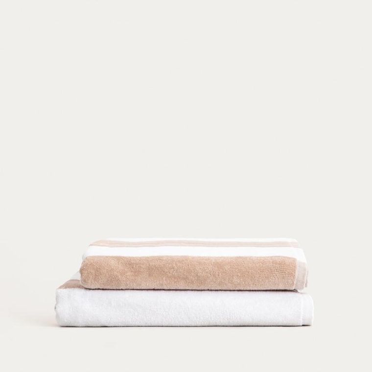 Homla, Lawena, ręcznik, w biało-beżowe pasy, 70-130 cm