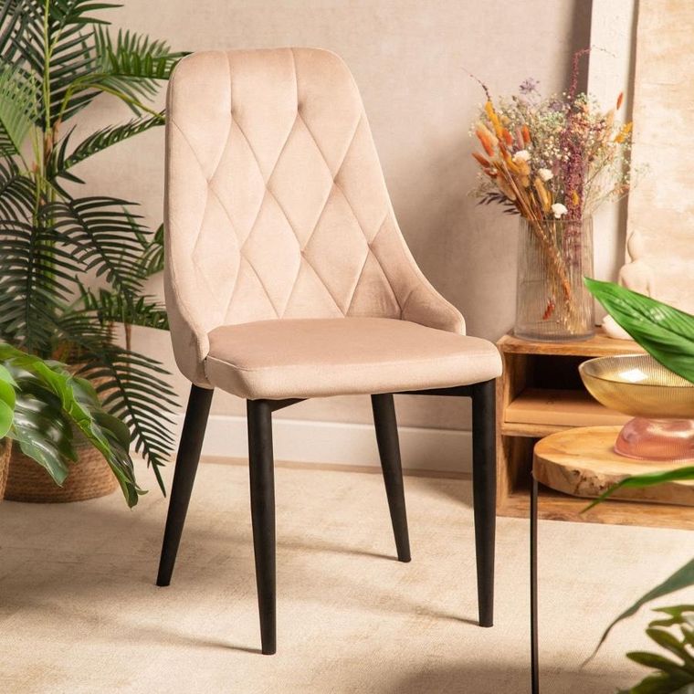 Homla, Louis Quilter, Krzesło welurowe beżowe, 44-59-88 cm, 848983