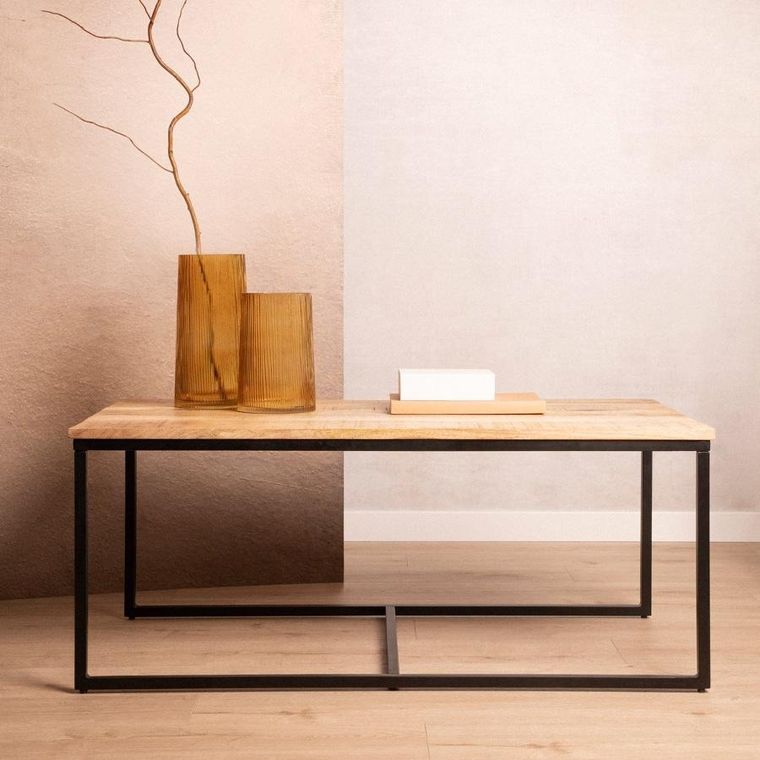 Homla, Maya, zestaw stolików kawowych, lite drewno mango + metal, 110-60-45 cm, 50-50-40 cm