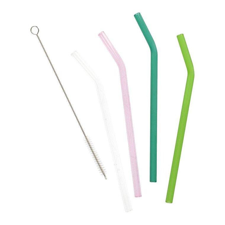 Homla, Rijo, zestaw słomek szklanych z czyścikiem, 5 szt.