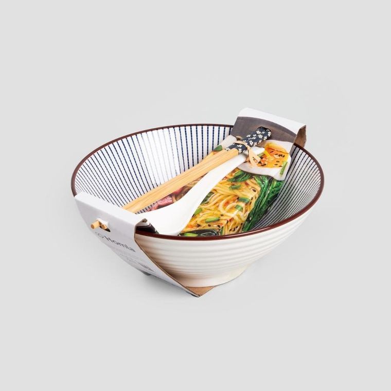 Homla, Salado, zestaw do ramen w paski z brązowym rantem, 21 cm