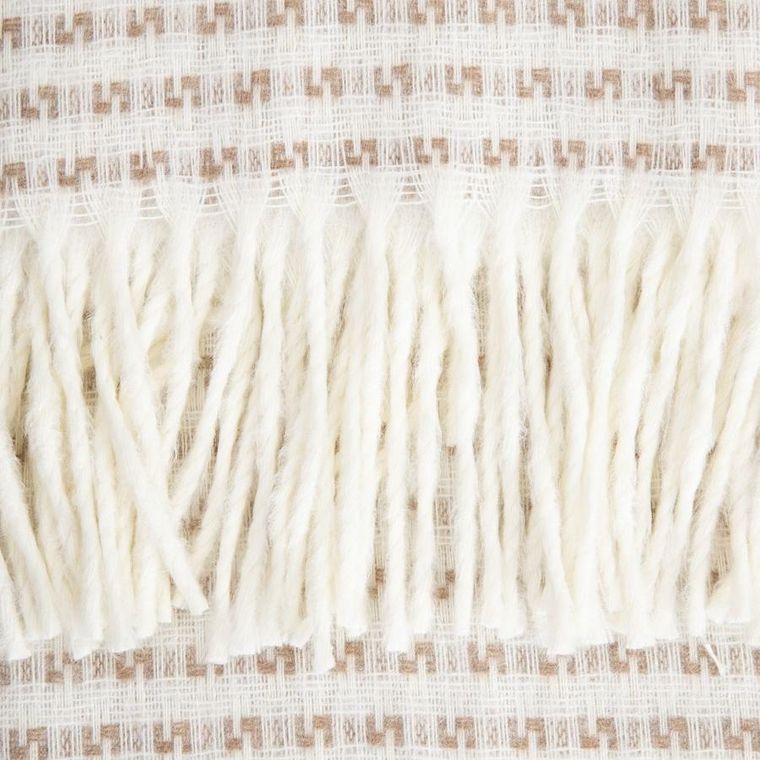 Homla, Sorbo, koc, z frędzlami i strukturalnym beżowym wzorem, 150-200 cm