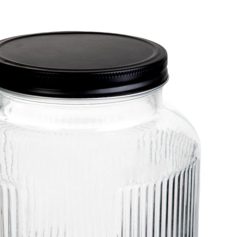 Homla, Velmo, słoik z kranikiem prążkowany z czarną pokrywką, 6l