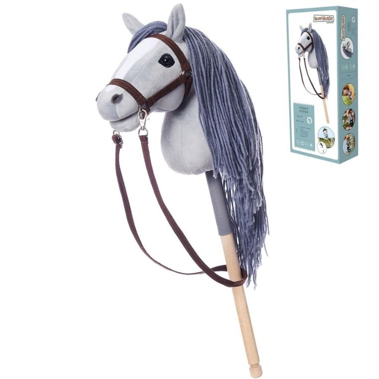 Hoppihorse, Hobby Horse, konik na kiju, A4, długowłosy, szary
