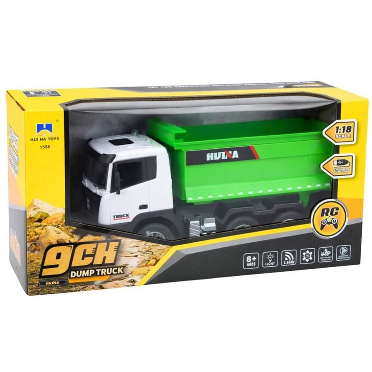 Huina, wywrotka, pojazd budowlany zdalnie sterowany, zielona, 1:18