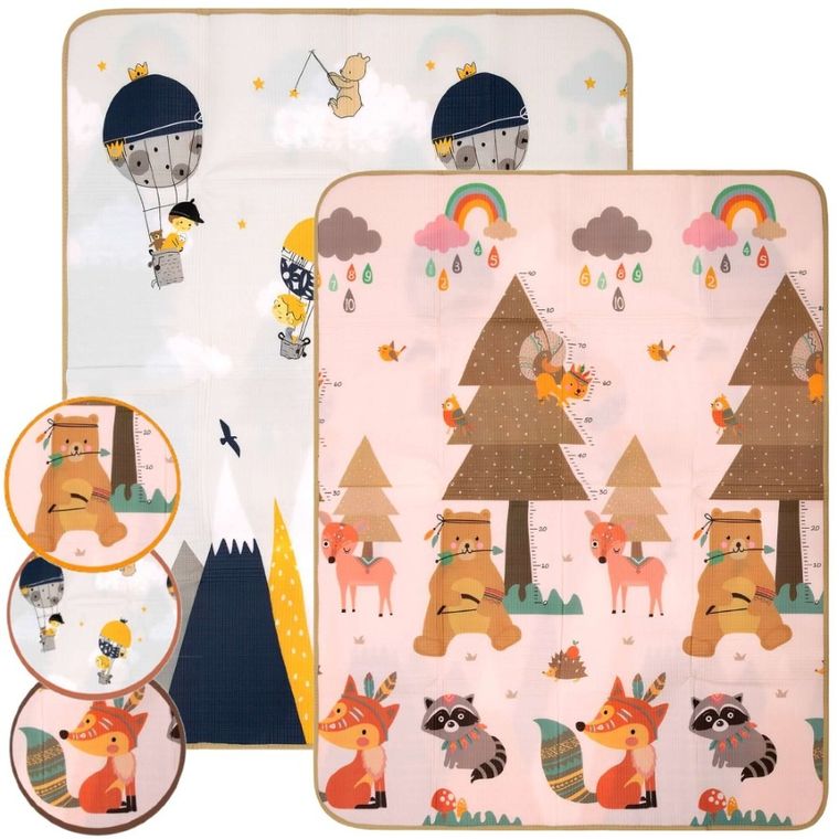 Humbi, dwustronna mata edukacyjna z pianki EPE, zwierzęta leśne, 150-180 cm