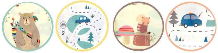 Humbi, dwustronna składana mata edukacyjna z pianki XPE, misie liski i auta, 120-180 cm