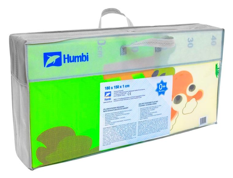Humbi, dwustronna składana mata edukacyjna z pianki, żyrafy, miarka, misie, liski, sarenki, 150-180-1 cm