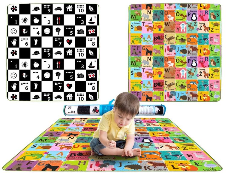 Humbi, Szachownica i Polski Alfabet, piankowa mata edukacyjna, dwustronna, 180-200-1 cm