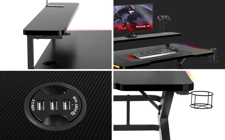 Huzaro, Hero 5.0, biurko gamingowe, RGB, Black, 120 cm