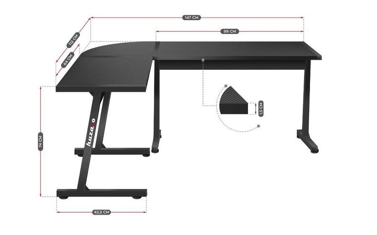 Huzaro, Hero 6.0, biurko gamingowe, Black, 147 cm