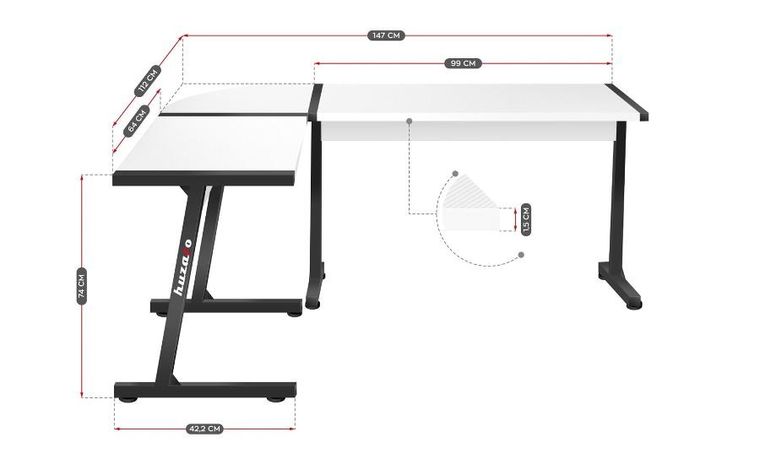 Huzaro, Hero 6.0, biurko gamingowe, White, 147 cm