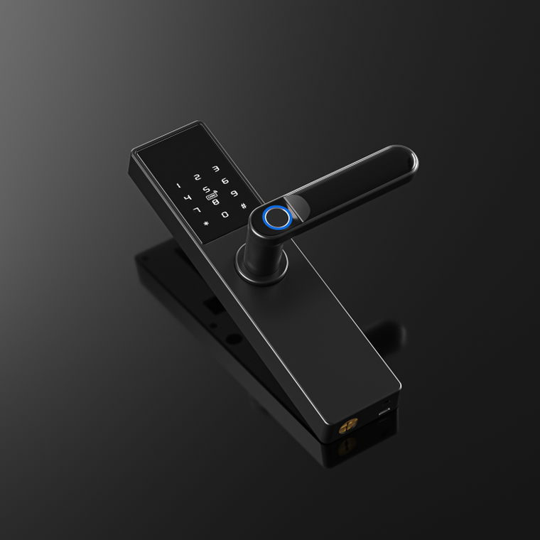 Inteligentny zamek do drzwi Tuya, na odcisk palca, kod, Wi-Fi, RFID, czarny