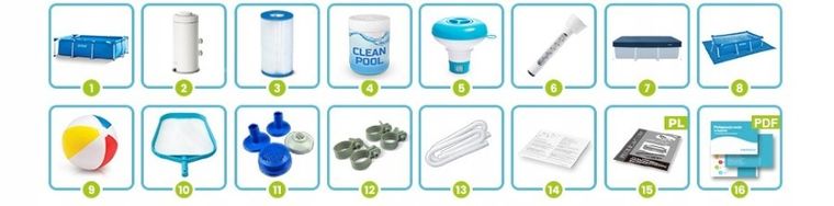 Intex, basen ogrodowy, stelażowy, 260-160-65 cm, zestaw 15w1