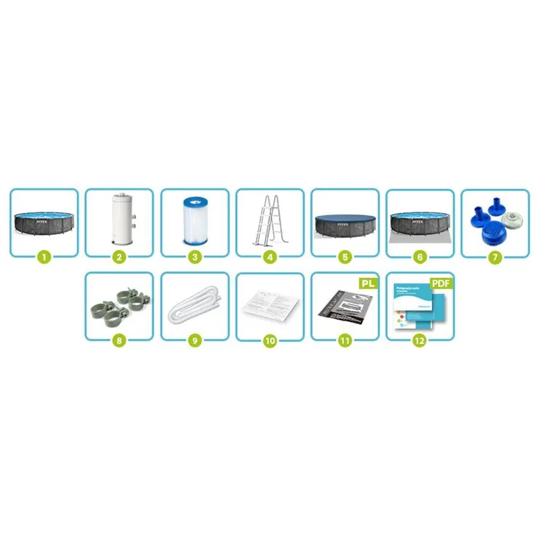 Intex, basen ogrodowy, stelażowy, 457-122 cm, zestaw 12w1