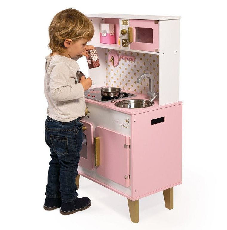 Janod, Candy Chic, kuchnia drewniana z dźwiękiem z 6 akcesoriami
