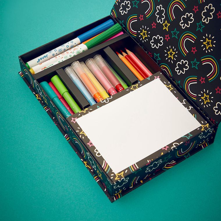 Janod, Coloring box, zestaw przyborów do kolorowania, 42 elementy