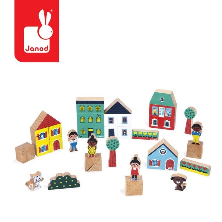 Janod, Cross Road, Miasto, zestaw klocków i figurek, 36 elementów