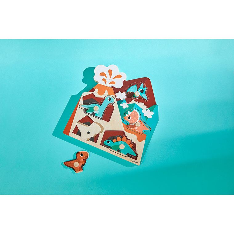 Janod, Dinozaury, drewniane puzzle muzyczne, 6 szt.