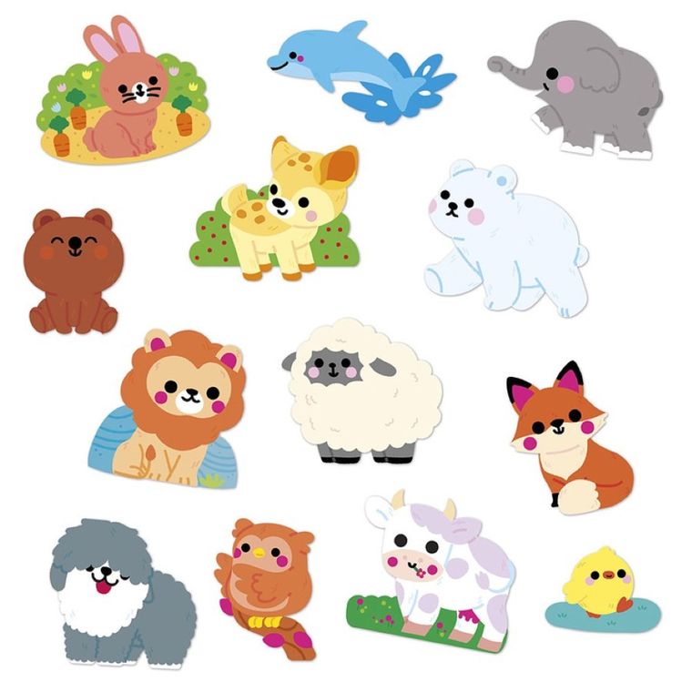 Janod, duże naklejki, zwierzęta, 50 szt.