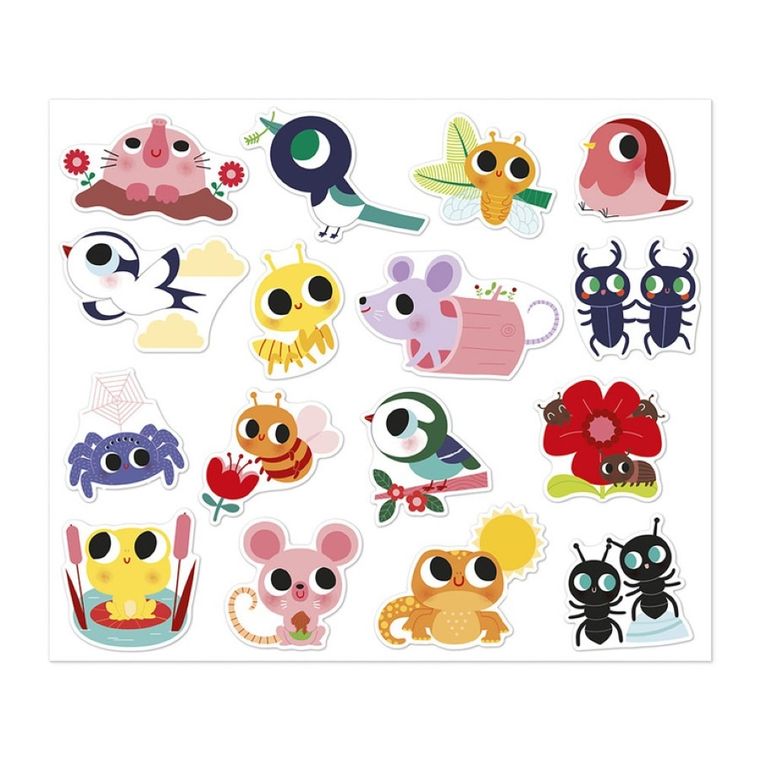 Janod, duże naklejki, zwierzęta w ogrodzie, 100 szt.