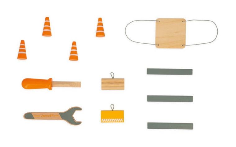 Janod, Duży, drewniany dźwig do składania z narzędziami