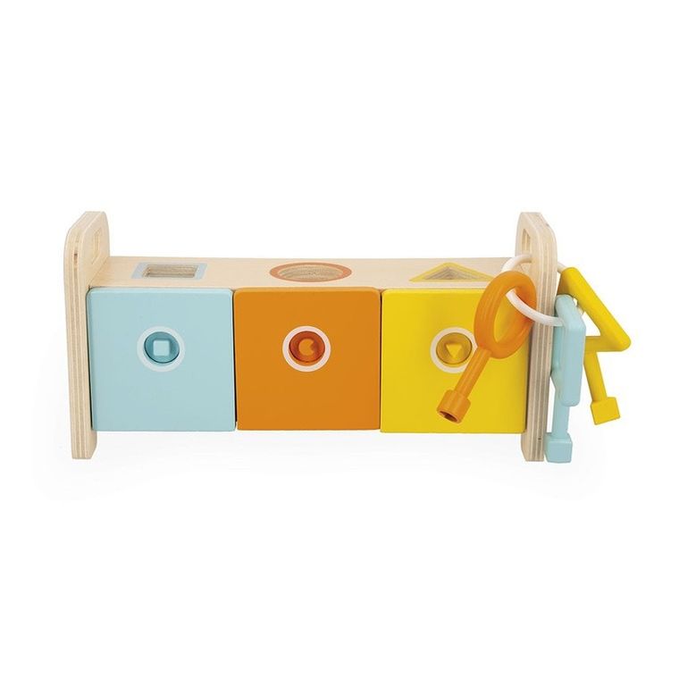 Janod, Essentiel, drewniany, sorter z kluczykami