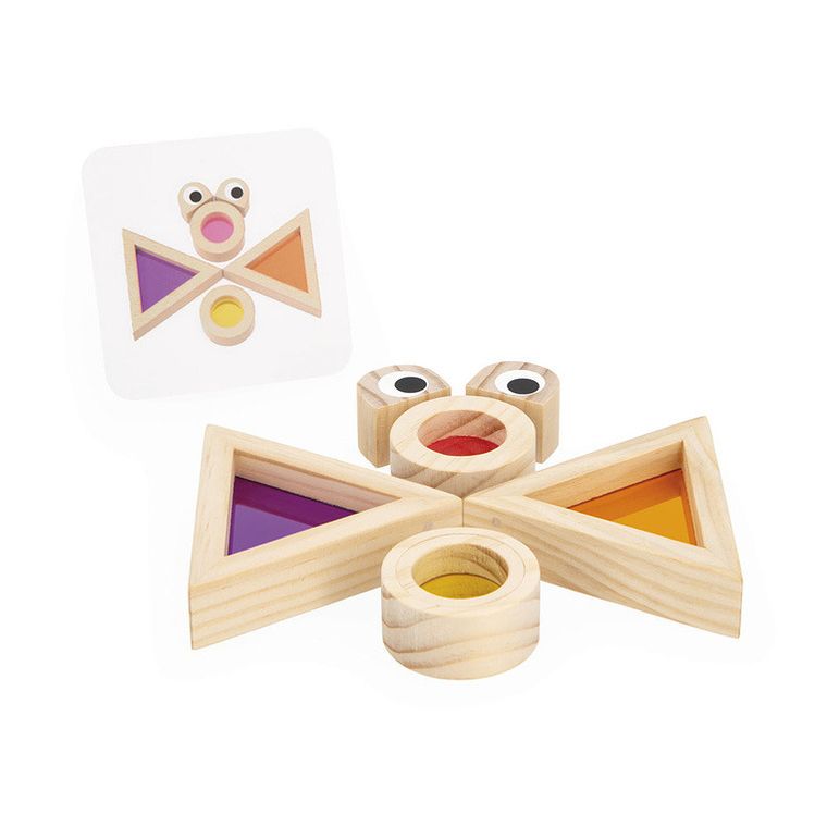 Janod, klocki drewniane, kolorowe, przeźroczyste, sensoryczne