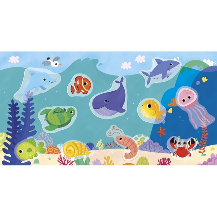 Janod, My arts & crafts, zestaw kreatywny, grube naklejki wielokrotnego użytku, ocean